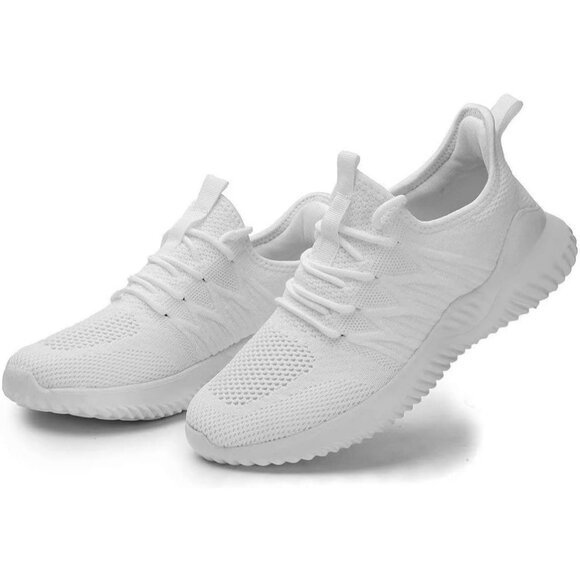 Women's Ladies Walking Running Slip On Lightweight Tennis Sneakers Shoes White - Picture 7 of 7